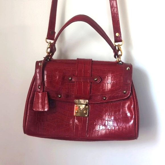 Vintage Real Croc Leather Burgundy Satchel Crossbody Purse Bag - Picture 3 of 12